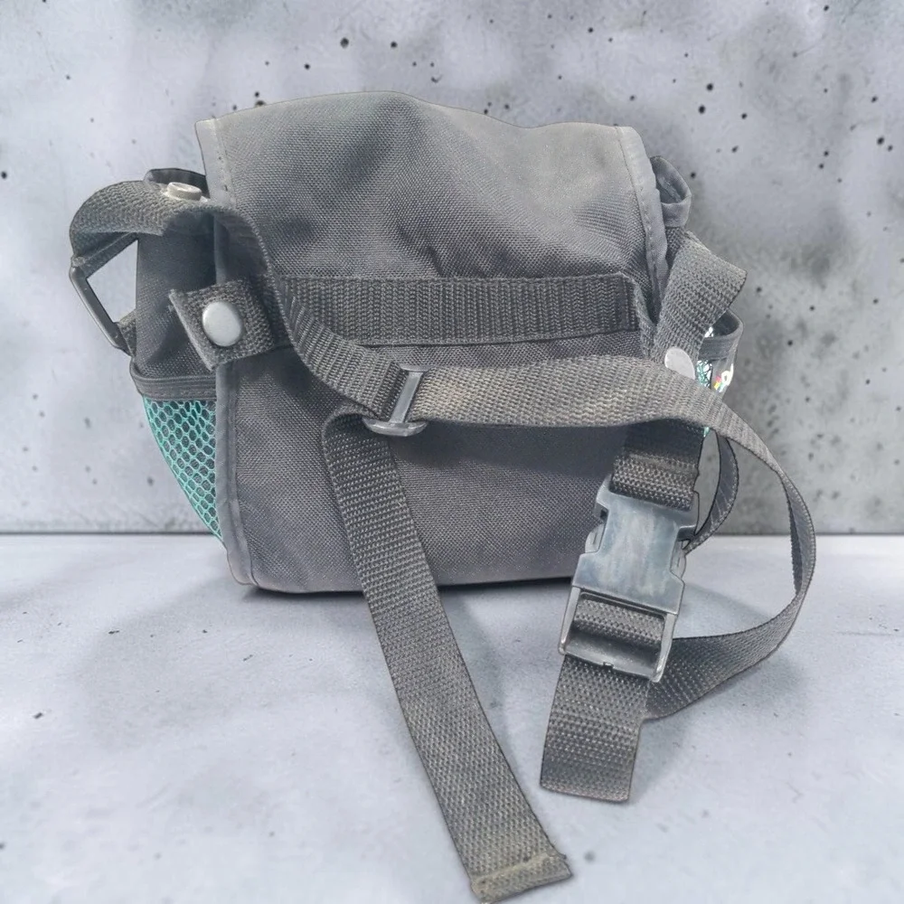 VTG Polaroid Camera Bag Small Unisex Black Nylon Green Mesh Shoulder Strap 90s